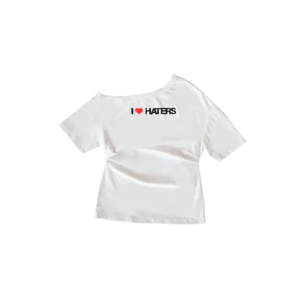 NRF WOMENSWEAR : I LOVE HATERS SLANTED T-SHIRT